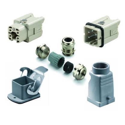 Contacto y clavija multipolar metalica WeidmullerWR 1712590000 HDC-KIT-HA 04.400 tomacorriente 4 POLOS 1 Gancho